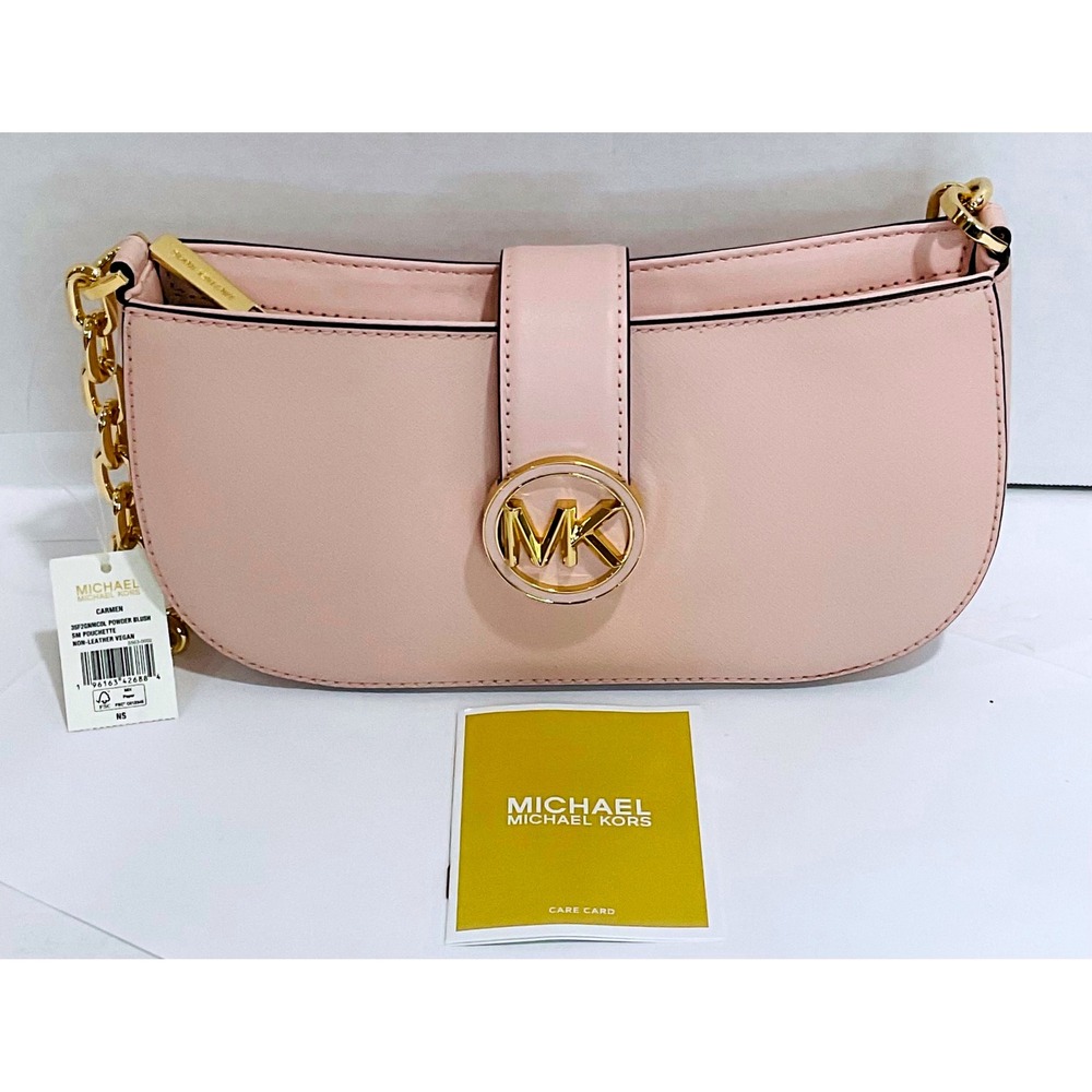 Michael Kors Carmen pouchette powder blush pink small vegan shoulder bag purse - Picture 14 of 15